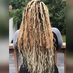 Dreadlock Extensions Double Ended 24 Inch 3 In 1 Mixed Light Brown to Blonde Dreads Set Synthetic Curly Ends Hippie Style Boho Wavy Dreads 20 Strands Handmade Dreads