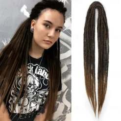 Dreadlock Extensions Double Ended 24 Inch 3 In 1 Mixed Light Brown to Blonde Dreads Set Synthetic Curly Ends Hippie Style Boho Wavy Dreads 20 Strands Handmade Dreads