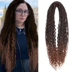 Dreadlock Extensions Double Ended 24 Inch 3 In 1 Mixed Light Brown to Blonde Dreads Set Synthetic Curly Ends Hippie Style Boho Wavy Dreads 20 Strands Handmade Dreads