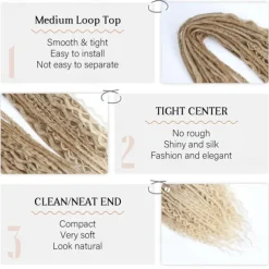 Dreadlock Extensions Double Ended 24 Inch 3 In 1 Mixed Light Brown to Blonde Dreads Set Synthetic Curly Ends Hippie Style Boho Wavy Dreads 20 Strands Handmade Dreads