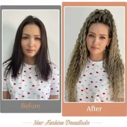 Dreadlock Extensions Double Ended 24 Inch 3 In 1 Mixed Light Brown to Blonde Dreads Set Synthetic Curly Ends Hippie Style Boho Wavy Dreads 20 Strands Handmade Dreads