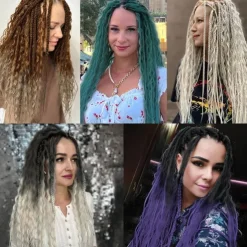 Dreadlock Extensions Double Ended 24 Inch 3 In 1 Mixed Light Brown to Blonde Dreads Set Synthetic Curly Ends Hippie Style Boho Wavy Dreads 20 Strands Handmade Dreads
