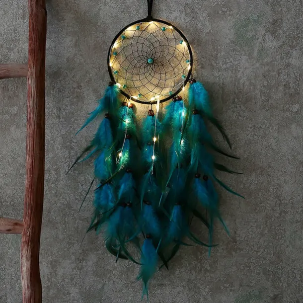 Dream Catcher LED Feather Light Creative Fairy Lamp Wall Hanging Holiday Decorations Bedroom Family Wedding Birthday Party Blessing Gift