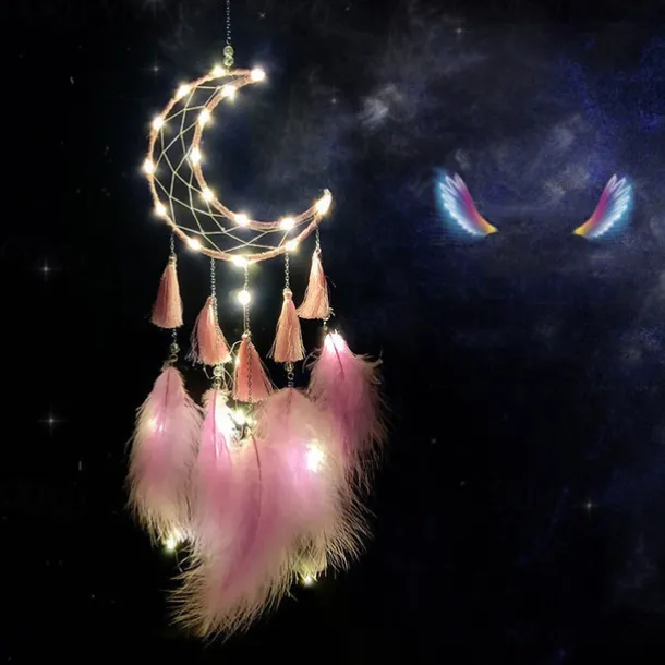 Dream Catcher LED Feather Light Creative Fairy Lamp Wall Hanging Holiday Decorations Bedroom Family Wedding Birthday Party Blessing Gift