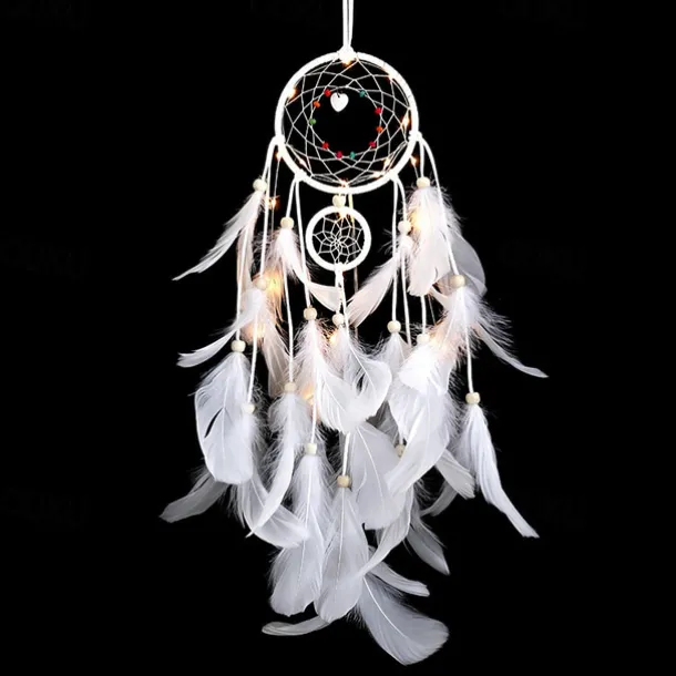 Dream Catcher LED Feather Light Creative Fairy Lamp Wall Hanging Holiday Decorations Bedroom Family Wedding Birthday Party Blessing Gift