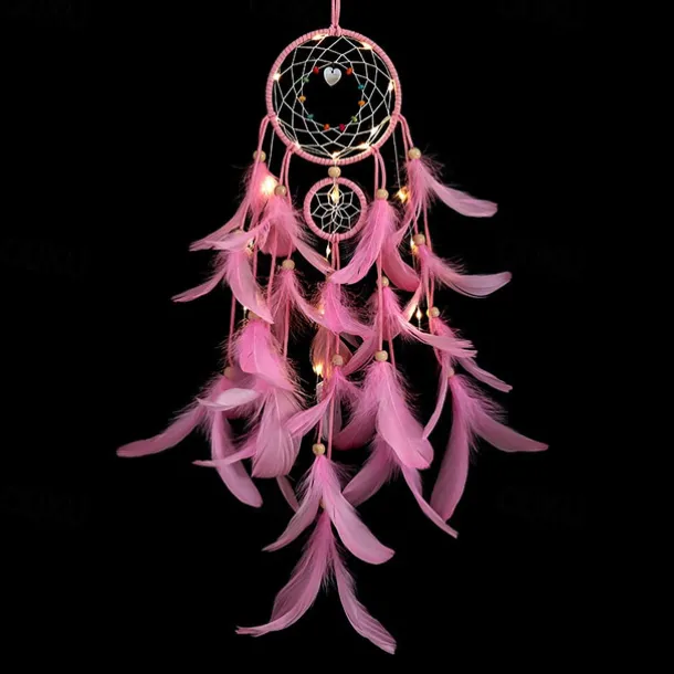 Dream Catcher LED Feather Light Creative Fairy Lamp Wall Hanging Holiday Decorations Bedroom Family Wedding Birthday Party Blessing Gift