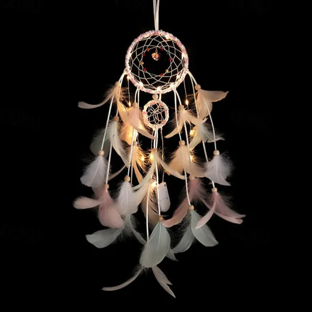 Dream Catcher LED Feather Light Creative Fairy Lamp Wall Hanging Holiday Decorations Bedroom Family Wedding Birthday Party Blessing Gift