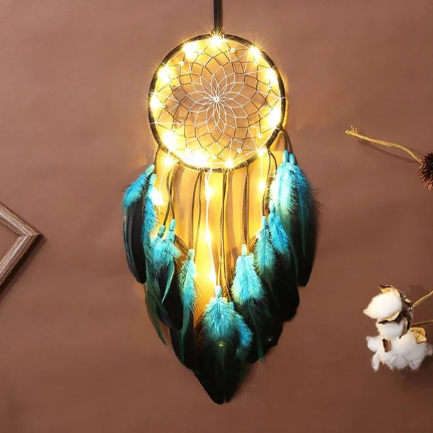 Dream Catcher LED Feather Light Creative Fairy Lamp Wall Hanging Holiday Decorations Bedroom Family Wedding Birthday Party Blessing Gift