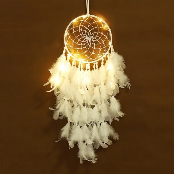 Dream Catcher LED Feather Light Creative Fairy Lamp Wall Hanging Holiday Decorations Bedroom Family Wedding Birthday Party Blessing Gift