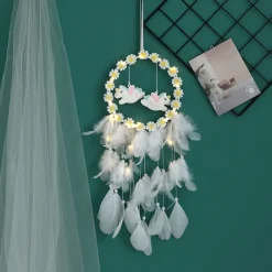 Dream Catcher LED Feather Light Creative Fairy Lamp Wall Hanging Holiday Decorations Bedroom Family Wedding Birthday Party Blessing Gift