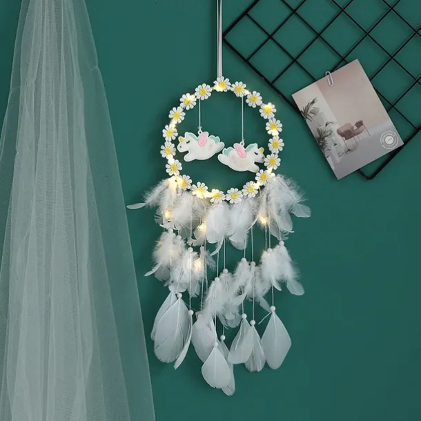 Dream Catcher LED Feather Light Creative Fairy Lamp Wall Hanging Holiday Decorations Bedroom Family Wedding Birthday Party Blessing Gift