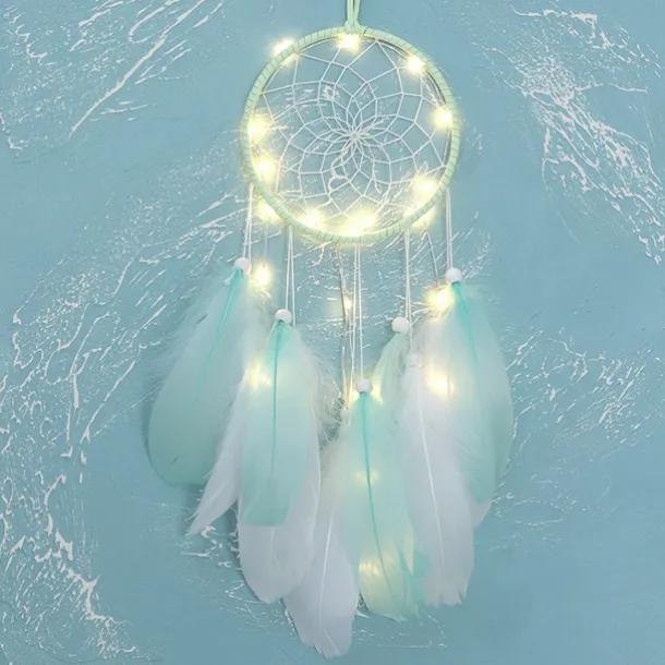 Dream Catcher LED Feather Light Creative Fairy Lamp Wall Hanging Holiday Decorations Bedroom Family Wedding Birthday Party Blessing Gift