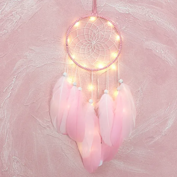 Dream Catcher LED Feather Light Creative Fairy Lamp Wall Hanging Holiday Decorations Bedroom Family Wedding Birthday Party Blessing Gift