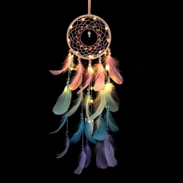 Dream Catcher LED Feather Light Creative Fairy Lamp Wall Hanging Holiday Decorations Bedroom Family Wedding Birthday Party Blessing Gift