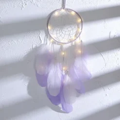 Dream Catcher LED Feather Light Creative Fairy Lamp Wall Hanging Holiday Decorations Bedroom Family Wedding Birthday Party Blessing Gift