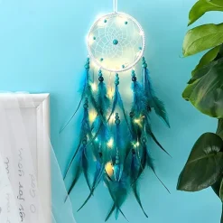 Dream Catcher LED Feather Light Creative Fairy Lamp Wall Hanging Holiday Decorations Bedroom Family Wedding Birthday Party Blessing Gift