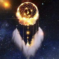 Dream Catcher LED Feather Light Creative Fairy Lamp Wall Hanging Holiday Decorations Bedroom Family Wedding Birthday Party Blessing Gift