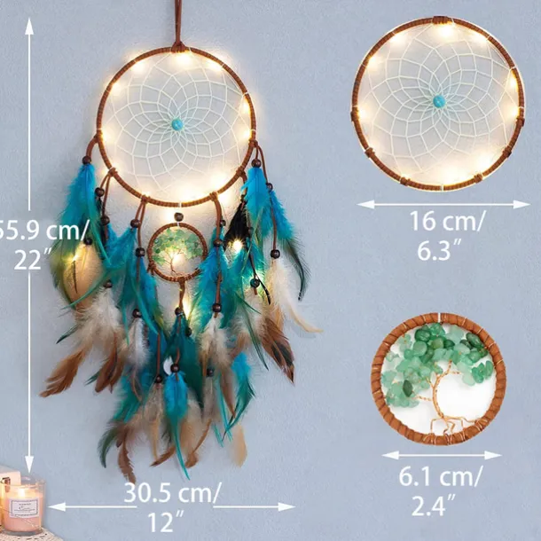 Dream Catcher LED Feather Light Creative Fairy Lamp Wall Hanging Holiday Decorations Bedroom Family Wedding Birthday Party Blessing Gift