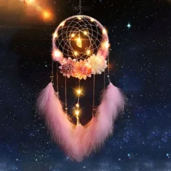 Dream Catcher LED Feather Light Creative Fairy Lamp Wall Hanging Holiday Decorations Bedroom Family Wedding Birthday Party Blessing Gift