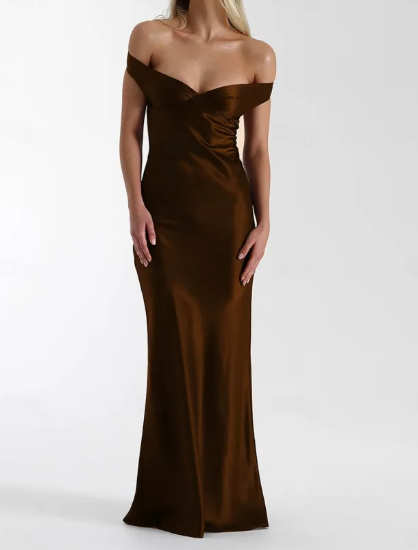 Dress Mermaid / Trumpet Party Dresses Elegant Dress Wedding Wedding Guest Floor Length Sleeveless Off Shoulder Backless with Ruched