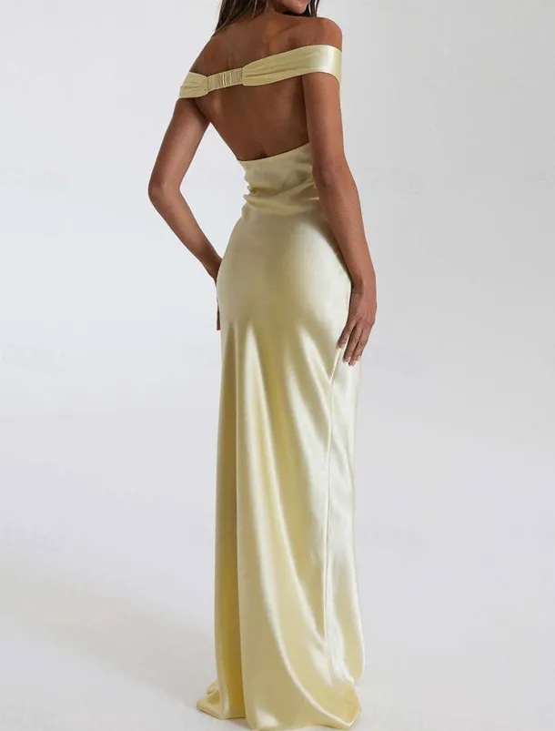 Dress Mermaid / Trumpet Party Dresses Elegant Dress Wedding Wedding Guest Floor Length Sleeveless Off Shoulder Backless with Ruched