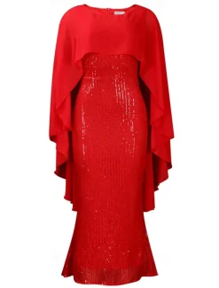 Dress Mother of the Bride Dress Elegant Crew Neck Floor Length Chiffon 3/4 Length Sleeve with Sequin