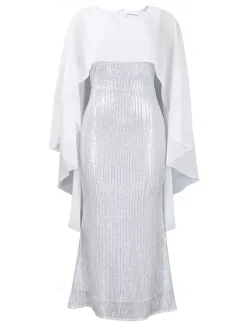 Dress Mother of the Bride Dress Elegant Crew Neck Floor Length Chiffon 3/4 Length Sleeve with Sequin