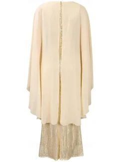 Dress Mother of the Bride Dress Elegant Crew Neck Floor Length Chiffon 3/4 Length Sleeve with Sequin