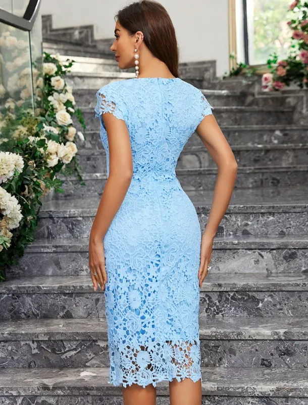 Dress Mother of the Bride Dress Elegant Party Minimalist Crew Neck Knee Length Spandex Sleeveless with Lace Solid Color