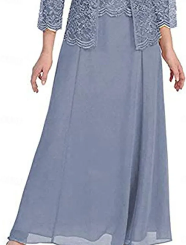 Dress Sets Mother of the Bride Dress Elegant Simple Square Neck Floor Length Polyester Long Sleeve with Solid Color