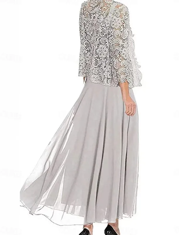 Dress Sets Mother of the Bride Dress Wedding Guest Elegant Party Simple Square Neck Floor Length Polyester Long Sleeve with Solid Color