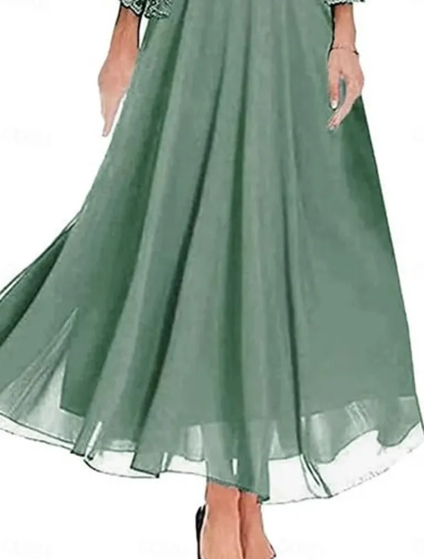 Dress Sets Mother of the Bride Dress Wedding Guest Elegant Party Simple Square Neck Floor Length Polyester Long Sleeve with Solid Color