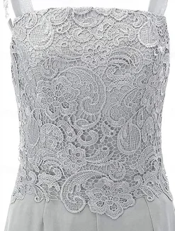 Dress Sets Mother of the Bride Dress Wedding Guest Elegant Party Simple Square Neck Floor Length Polyester Long Sleeve with Solid Color