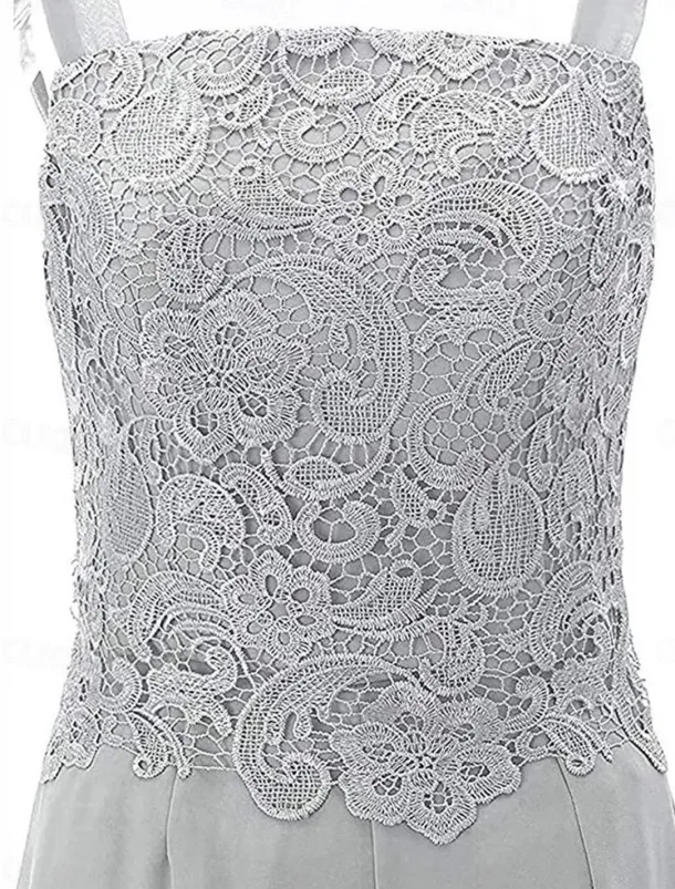 Dress Sets Mother of the Bride Dress Wedding Guest Elegant Party Simple Square Neck Floor Length Polyester Long Sleeve with Solid Color