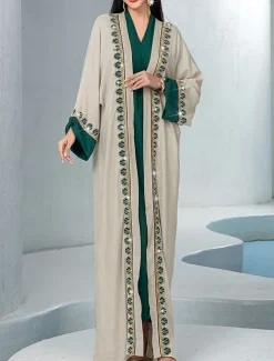 Dress Sets Mother of the Bride Dress Elegant V Neck Floor Length Chiffon Long Sleeve with Sequin Lace