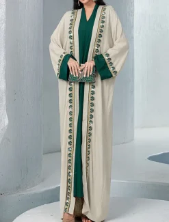 Dress Sets Mother of the Bride Dress Elegant V Neck Floor Length Chiffon Long Sleeve with Sequin Lace