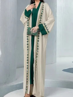 Dress Sets Mother of the Bride Dress Elegant V Neck Floor Length Chiffon Long Sleeve with Sequin Lace