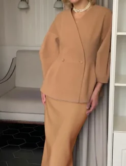 Dress Sets Mother of the Bride Dress Formal Wedding Guest Elegant V Neck Floor Length Polyester Long Sleeve with Buttons