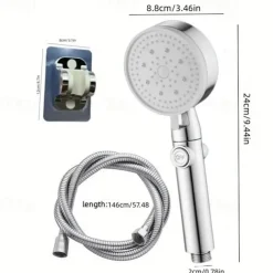 Drill-Free High Pressure Handheld Shower Head Set with ON/OFF Pause Switch 5 Spray Modes Water Saving Showerhead, Detachable Shower Accessories Bracket