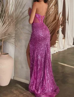 Drop Waist Dress Mermaid / Trumpet Prom Dresses Elegant Dress Formal Semi Formal Wedding Sweep / Brush Train Sleeveless Plunge Neckline with Glitter Sequin Slit