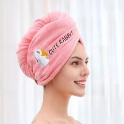Dry Hair Cap Embroidery Cap Double-Layer Shower Cap Quick-Drying Strong Water Absorption Thickened Home Bag Hair Dry Hair Towel Back To School College Student