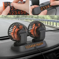 Dual Head USB Car Fan - High/Low Speeds Adjustable 5V/12V/24V Power - Effortless Car Cooling Solution for Portable Comfort