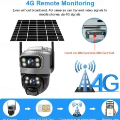 Dual Lens 4G Camera Solar PIR Human Detection Night Vision Waterproof Security Video IP Camara 8MP 4K Battery CCTV Monitor