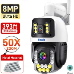 Dual Lens Outdoor WiFi Security Camera - Wireless IP Camera AI Body Tracking Colour Night Vision Two-Way Audio Waterproof Pan/Tilt Rotation