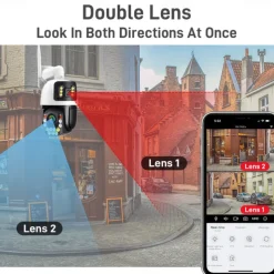 Dual Lens Outdoor WiFi Security Camera - Wireless IP Camera AI Body Tracking Colour Night Vision Two-Way Audio Waterproof Pan/Tilt Rotation