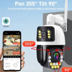 Dual Lens Outdoor WiFi Security Camera - Wireless IP Camera AI Body Tracking Colour Night Vision Two-Way Audio Waterproof Pan/Tilt Rotation