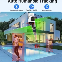 Dual Lens Outdoor WiFi Security Camera - Wireless IP Camera AI Body Tracking Colour Night Vision Two-Way Audio Waterproof Pan/Tilt Rotation