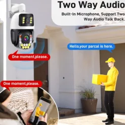 Dual Lens Outdoor WiFi Security Camera - Wireless IP Camera AI Body Tracking Colour Night Vision Two-Way Audio Waterproof Pan/Tilt Rotation