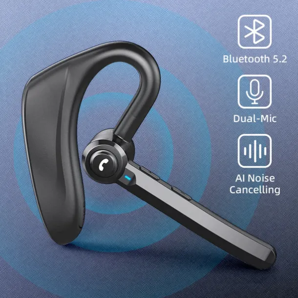 Dual-Mic AI Noise Cancelling Bluetooth Headset for Cell Phones, 30Hrs HD Talktime 10 Days Standby Wireless Bluetooth Earpiece IPX6 Waterproof Ultra-Light Wireless Headset Truckers/Office/Business