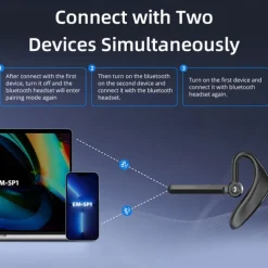 Dual-Mic AI Noise Cancelling Bluetooth Headset for Cell Phones, 30Hrs HD Talktime 10 Days Standby Wireless Bluetooth Earpiece IPX6 Waterproof Ultra-Light Wireless Headset Truckers/Office/Business